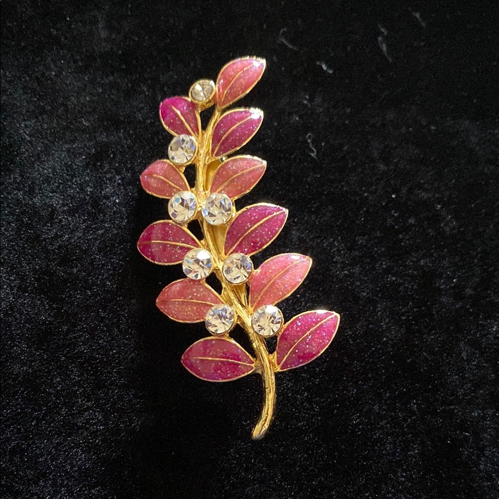 Elegant Pink and Gold Leaf Brooch